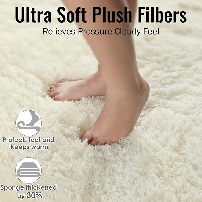 Fluffy Shag Area Rugs for Bedroom Living Room, Cream White Super Soft Fuzzy - Image 2