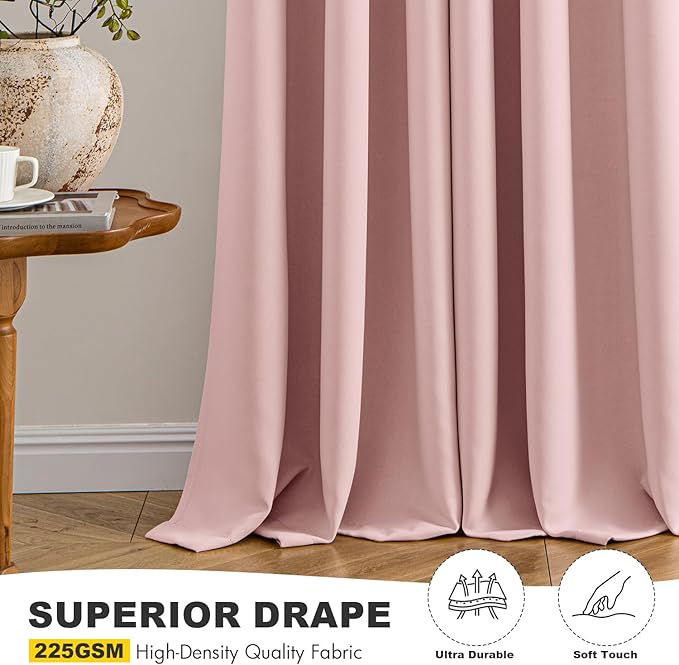 MIULEE Blackout Curtains for Bedroom 2 Panels 55 x 68 Inch Long Pink | Thermal - Image 5