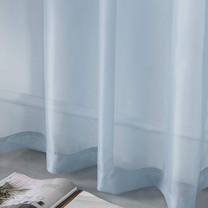 DUALIFE Dusty Blue Curtains 120 Inches Extra Length for Living Room Decor 2 Panels Set Grommet Look Semi Transparent Sheer Curtains for Bedroom 120 Inch Long 10FT Stone Blue