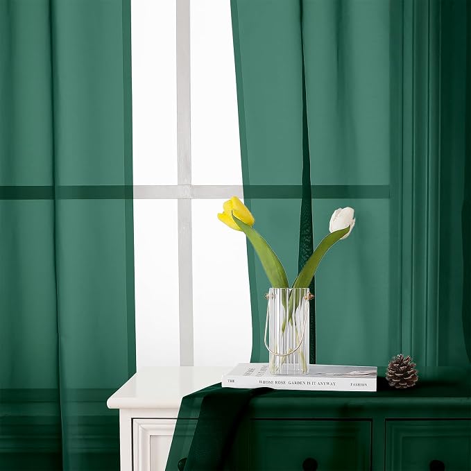 Hunter Green Sheer Curtains 54 Inch Length 2 Panels, Voile Light Filtering - Image 8