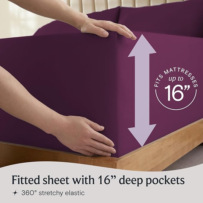 LuxClub 3 PC Sheet Set Sheets Deep Pockets Wrinkle Free Sheets Machine Washable Hotel Bedding Silky Soft - Eggplant Twin