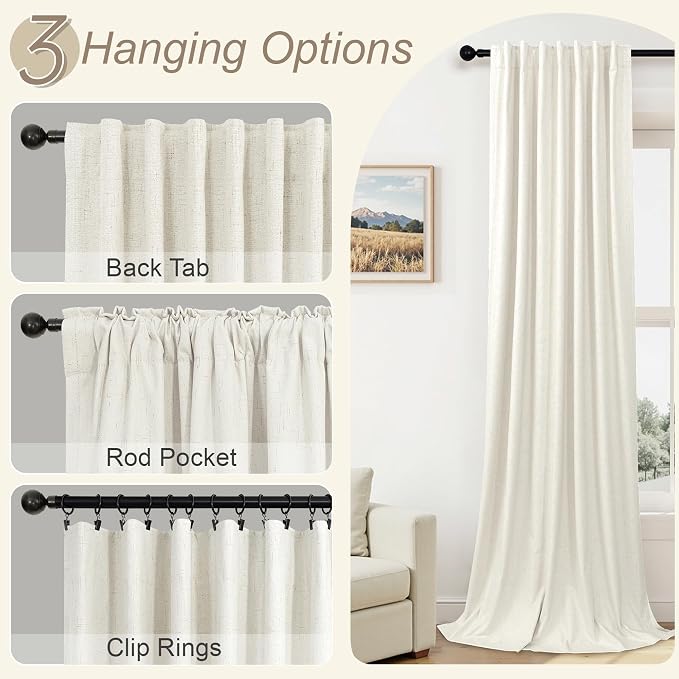 100% Blackout Curtains 84 Inch Length 2 Panels Set Neutral Boho Linen Farmhouse - Image 6