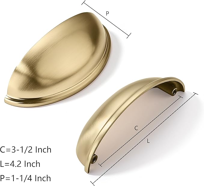khtumeware 2 Pack 3-1/2" Drawer Pulls Champagne Bronze Cabinet Cup Pulls Kitchen Hardware Cabinet Handles Drawer Handles Knobs 3.5 inch Hole Center