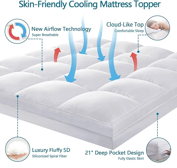 CHOKIT California King Mattress Topper, Extra Thick Pillow Top Mattress Pad for Back Pain Relief, Cooling Bed Topper Mattress Cover with 8-21 Inch Deep Pocket