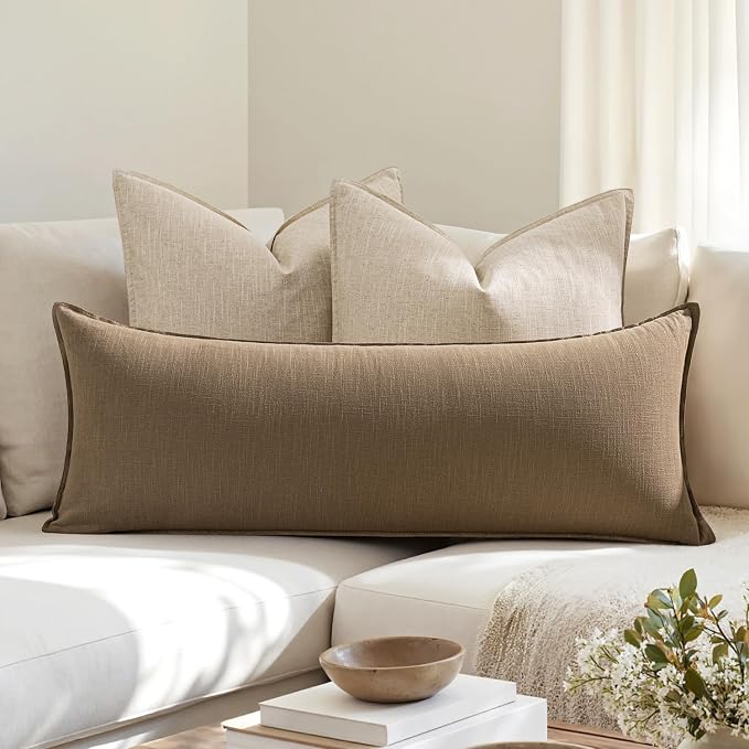 MIULEE Decorative Linen Lumbar Pillow Cover 14x36 Inch Khaki | Fall Autumn Boho - Image 3