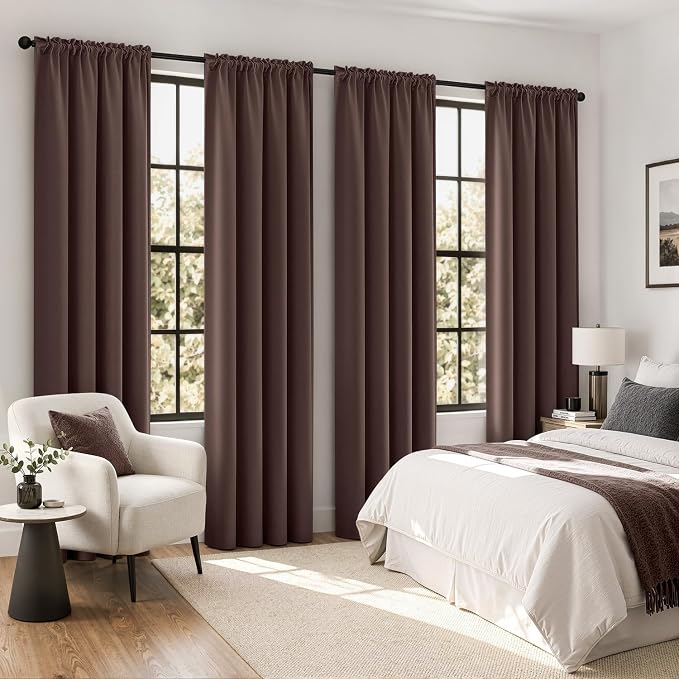 MIULEE 84 Inch Length Dark Brown Blackout Bedroom Curtains Set of 4 | Thermal - Image 2