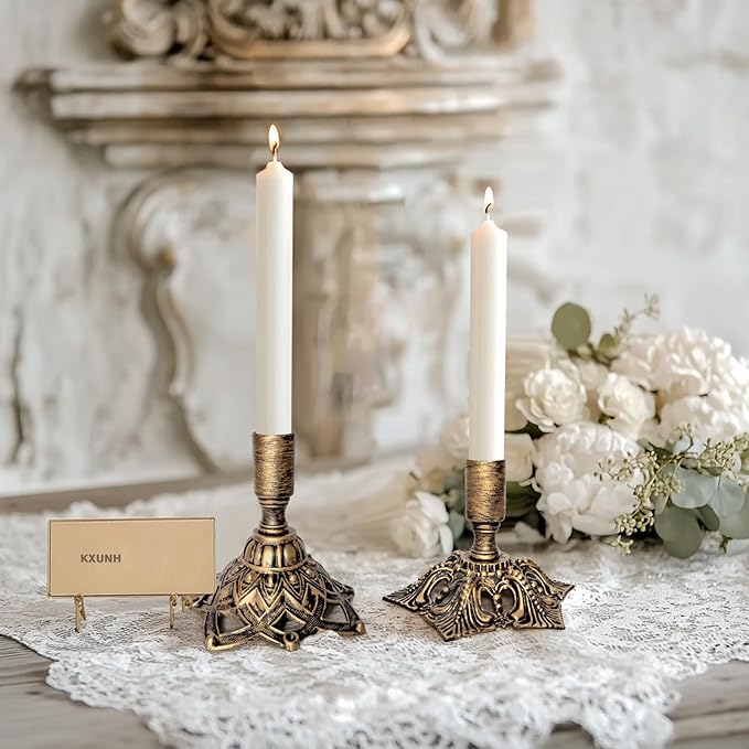 Candlestick Holders,Taper Candle Holder for Candlesticks Gold Brass Vintage Candle Metal Stick Candle Holders for Fireplace, Party, Dining,Wedding Decor,Fits 3/4 inch Thick Candle(Set of 6Pcs)