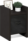 Furinno Viola Side Table, Thick Frame End Table with Storage Bin, Night Stand, Bedside Table, for Living Room, Bedroom, Dark Oak