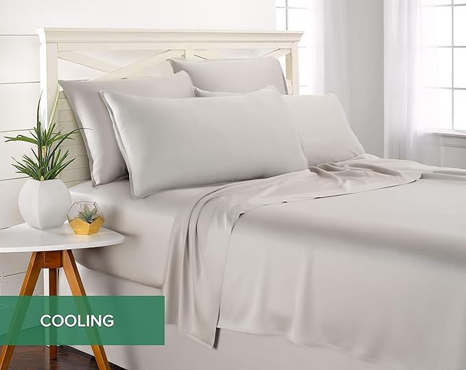 Twin XL Sheets by Pure Bamboo, Genuine 100% Organic Viscose Derived from Bamboo Bed Sheet Set, Luxuriously Soft & Cooling, Double Stitching, Lifetime Quality Promise (Twin XL, Silver Pearl)