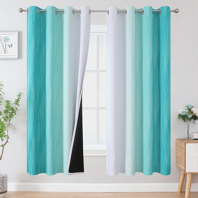 Teal and Grayish White Ombre Blackout Curtains by ESTELARTEXTILER