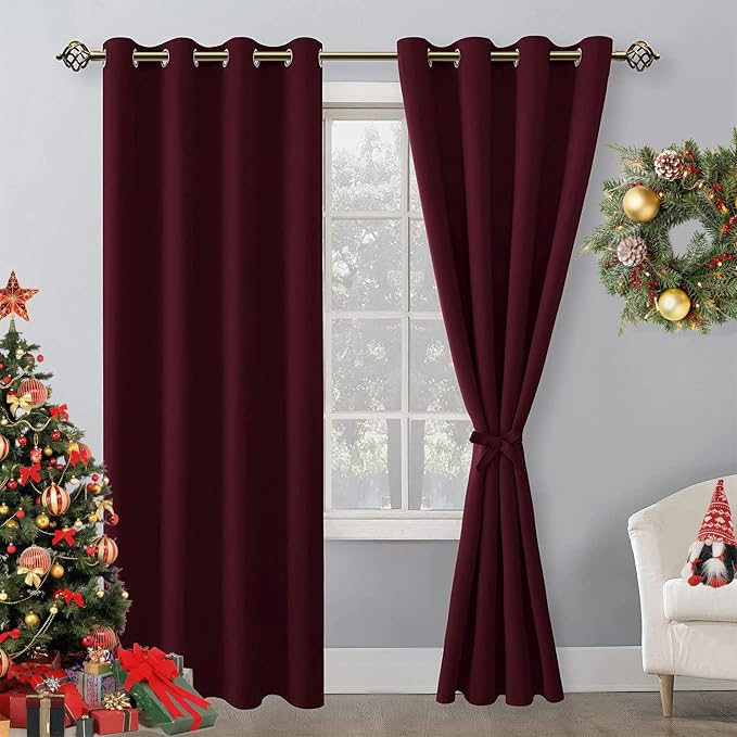 Blackout Curtains for Bedroom 52 x 84 Inches Long Burgundy 2 Panels | Thermal by Hiasan