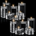 12 Pcs Crystal Tea Light Candle Holders Glass Votive Candle Stands Square Candlestick Holders for Wedding Dining Living Room Centerpiece Decorations, 1.57", 3.15", 3.94"