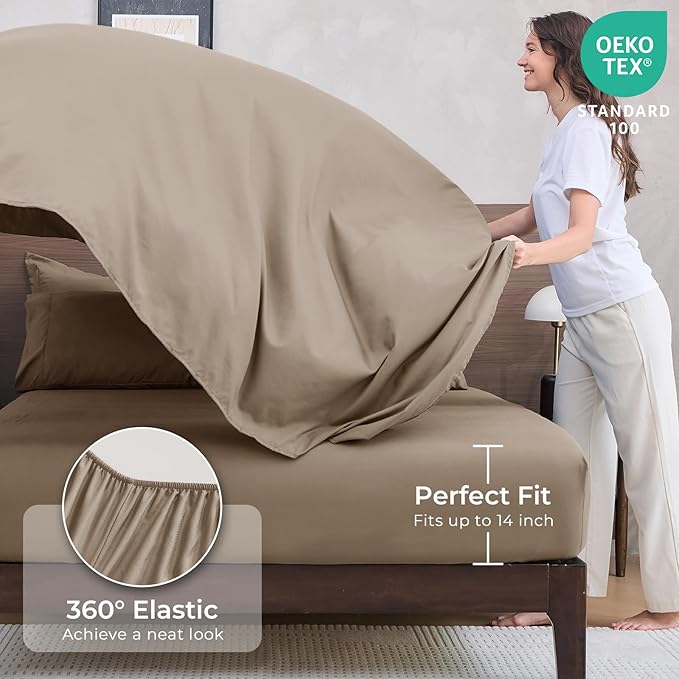 HEVUMYI Khaki Twin-XL Comforter Set - 5-Piece All Season Bed in a Bag Twin-XL, Ultra Soft Bedding Set with Comforter, Flat Sheet, Fitted Sheet, Pillowcases, Pillow Shams
