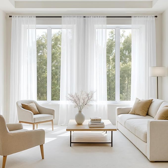 MIULEE White Sheer Curtains 72 Inches Long 4 Panels 54 x 72 Inches | Light by MIULEE