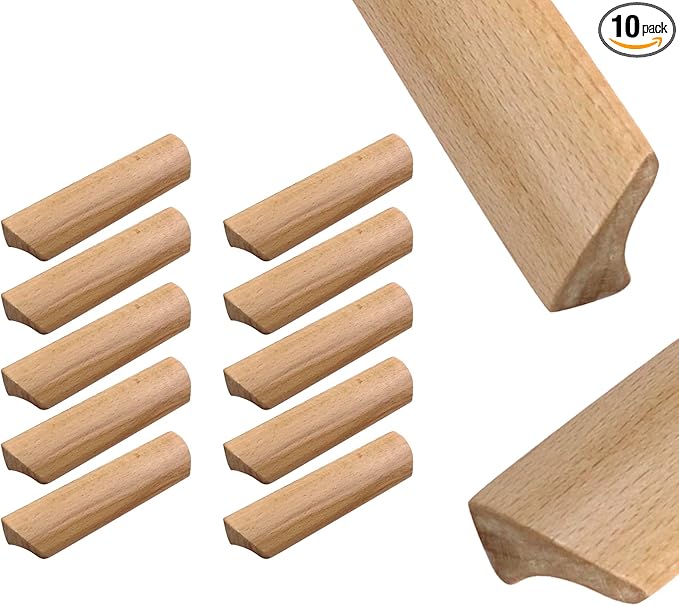 10Pcs 4.84" Wood Solid Furniture Pulls Handles, Painted Smoothly Wooden Handles Cupboard Closet Drawer Handle Pull,Hole Dis.3.78"