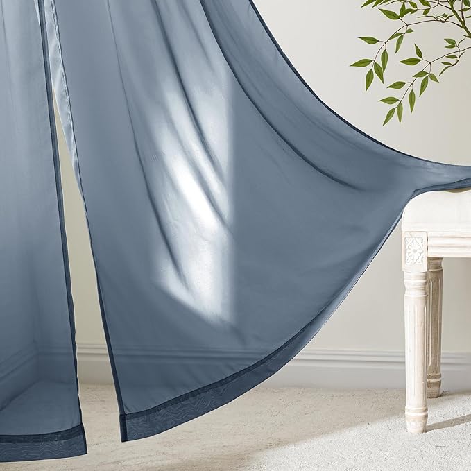 MIULEE Navy Blue Sheer Curtains 96 Inches Long 4 Panels 54 x 96 Inches | Light - Image 6