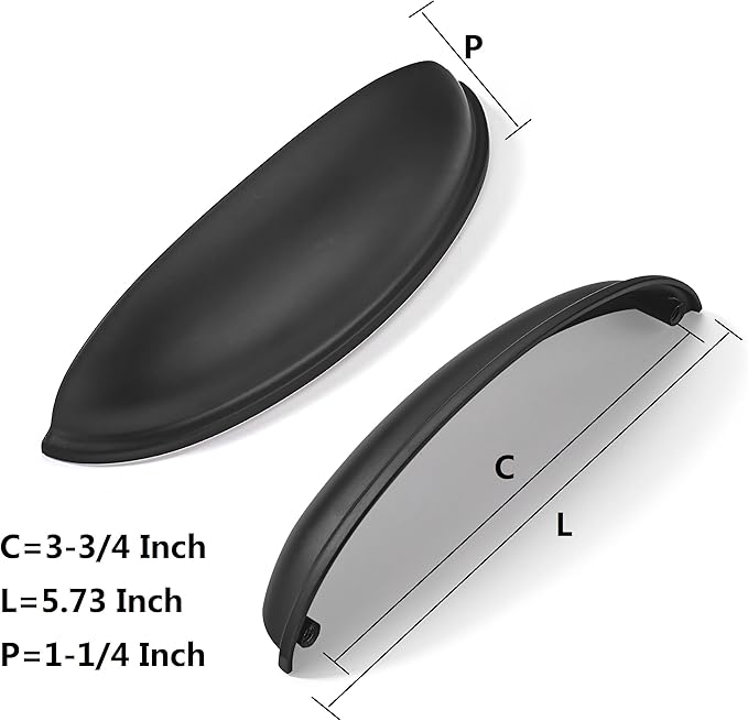 khtumeware 5 Pack 5" Drawer Pulls Matte Black Cabinet Cup Pulls Kitchen Hardware Cabinet Handles Drawer Handles Knobs 5 inch Hole Center