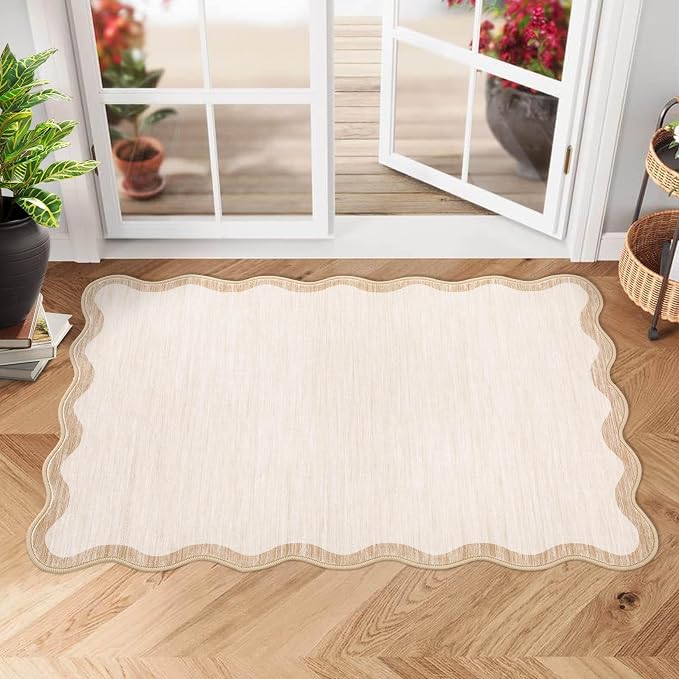 GarveeHome Scalloped Door Mat Indoor Entrance 2x3 Rug Machine Washable | Boho - Image 2