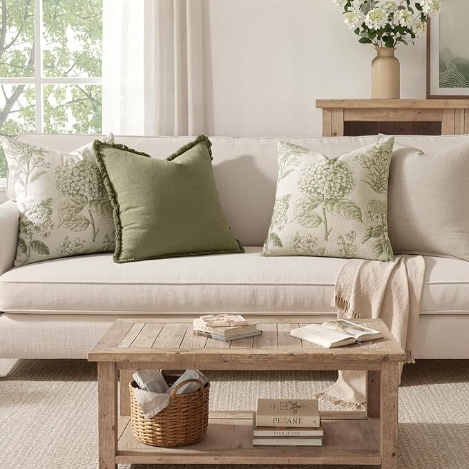 Set of 2 Decorative Floral Pillow Covers 18x18 Inch Sage Green | Neutral - Image 4