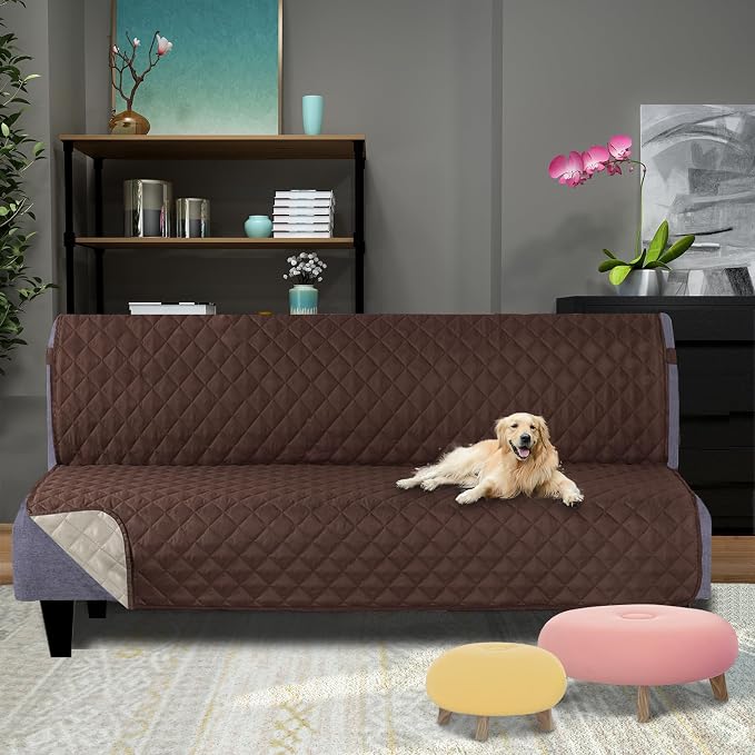 U-NICE HOME Futon Sofa Covers 68''Armless Couch Cover, Coffee/Beige | Washable - Image 2