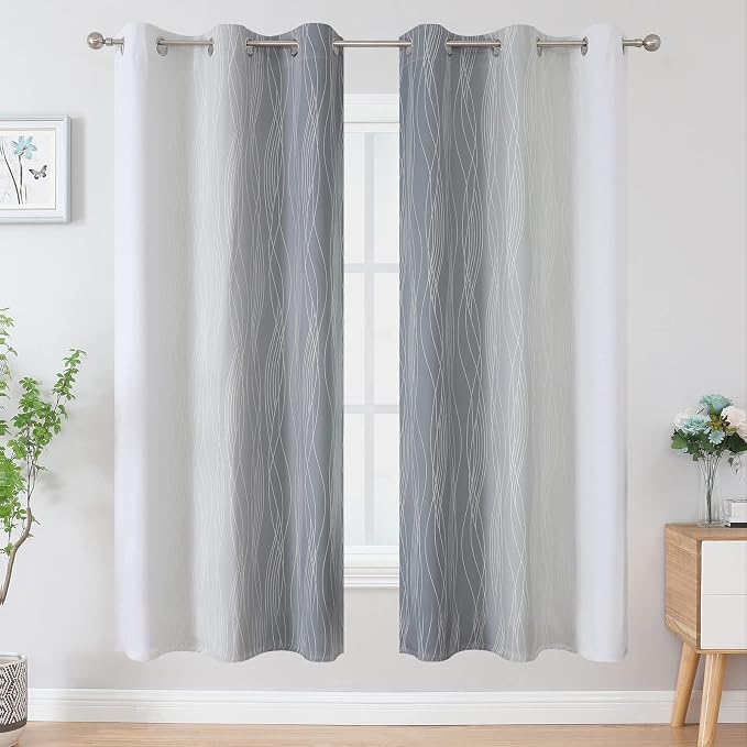Grey and Greyish White Ombre Blackout Curtains - Image 2