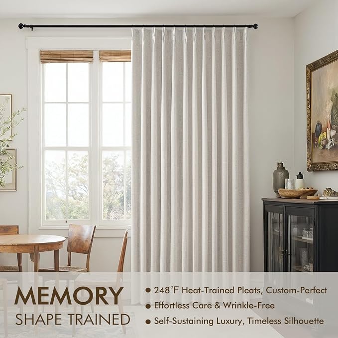 MIULEE Birch Pinch Pleated 100% Blackout Linen Curtains 40x90 Inches | Room - Image 3