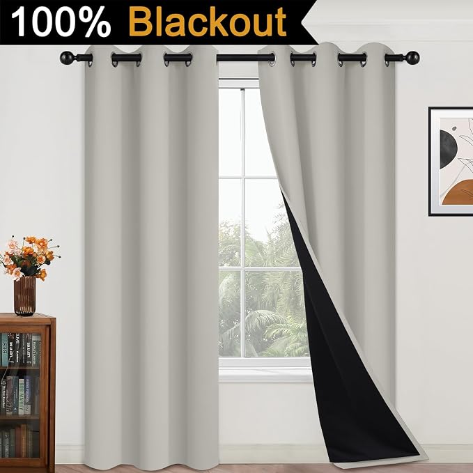Yakamok Cream Beige 100% Blackout Curtains 84 Inches Long 42" Wide 2 Panels | - Image 7