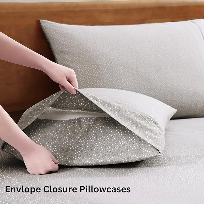 LANE LINEN Printed 100% Organic Cotton Bed Sheets Full Size, Fully Elasticized Reinforsed Seams in Fitted Pocket, Machine Washable Naturally Cooling Full Sheet Deep Pocket Bedding- Snowdrop