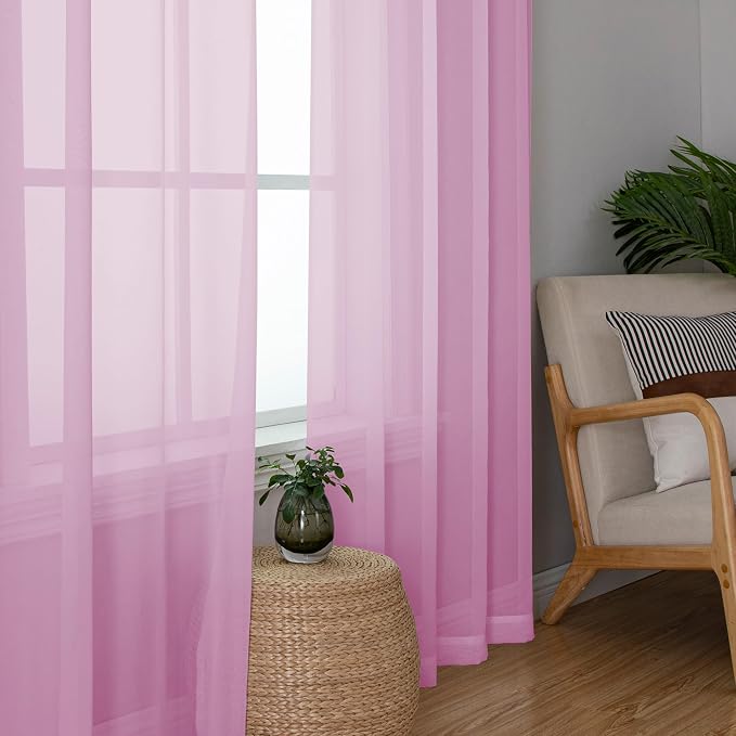 Sheer Curtains 96 Inches Long 2 Panels, Light Pink Farmhouse Voile Curtain - Image 7
