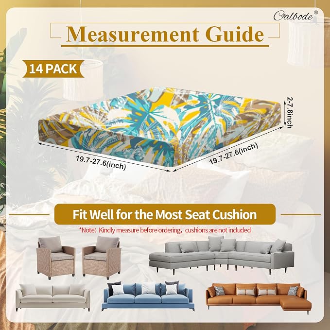 CALBODE 14pcs Outdoor Tropical Plant Printed Sofa Seat Cushion Covers Strechable - Image 2