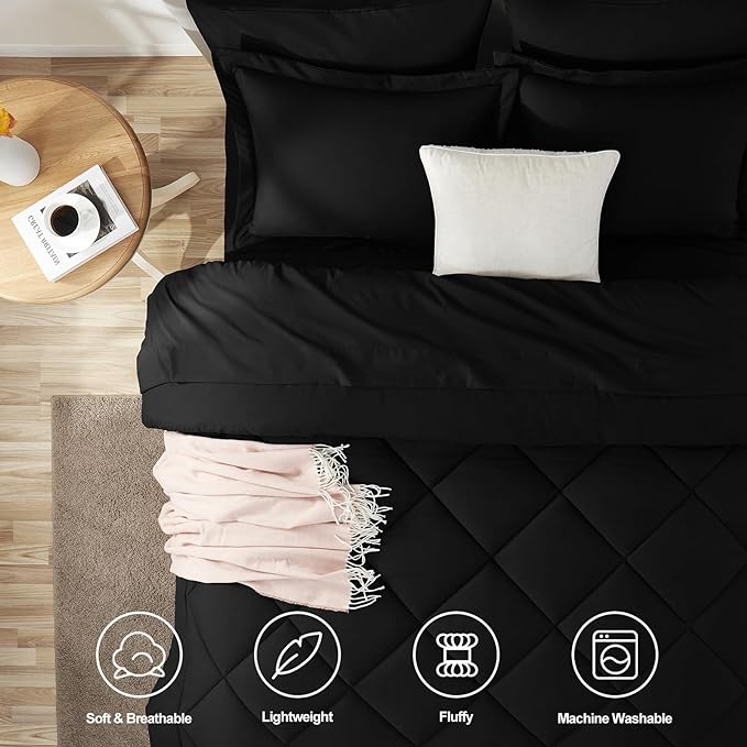 CozyLux Twin XL Comforter Set Black - 5 Pieces Twin Extra Long Bed in a Bag for College Dorm, All Season Bedding Set for Girls and Boys, Soft Bed Set with Comforter, Sheets, Pillowcase & Sham