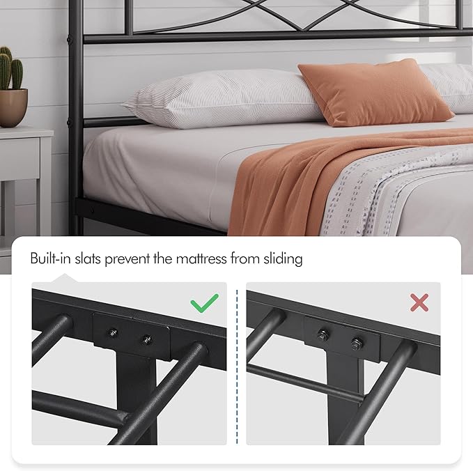 Yaheetech Metal Full Size Bed Frame, Platform Bed Frame, Mattress Foundation with Curved Design Headboard & Footboard, NO Box Spring Needed, Heavy-Duty Support, Easy Assembly, Full, Black