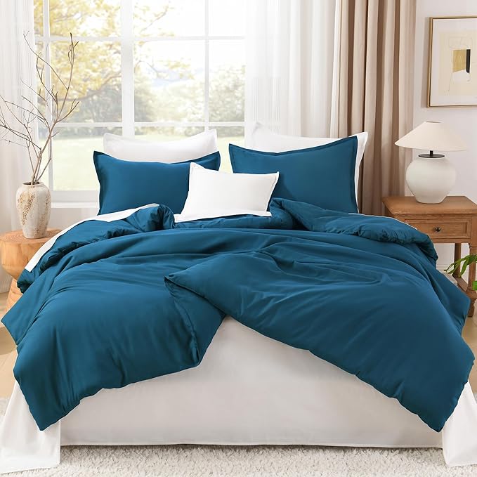 Litanika Comforters Teal Super King Size, 3 Pieces Lightweight Solid Bedding Set & Collections, All Season Fluffy Bed Set (120x120In Comforter & 2 Pillowcases)