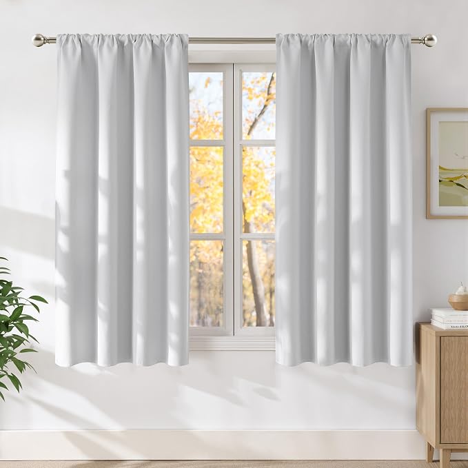 NICETOWN Greyish White Faux Linen Room Darkening Rod Pocket Curtains 63 inch by NICETOWN