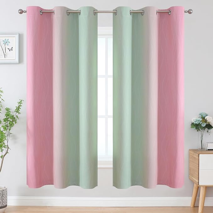 Sage Green and Pink Ombre Blackout Curtains - Image 2