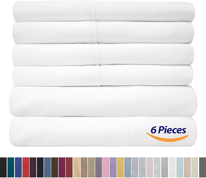 Sweet Home Collection 6 Piece 1500 Supreme Collection Brushed Microfiber Deep Pocket Sheet Set-2 Extra Pillow Cases, Great Value, Split King, White