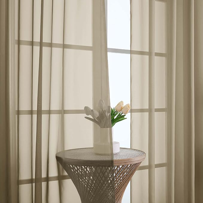 Chyhomenyc Taupe Sheer Curtains 96 Inches Long 2 Panels, Light Filtering Taupe - Image 9