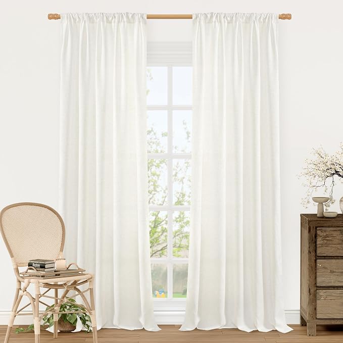 Linen Semi Sheer Curtains 84 inch Long by LAMIT