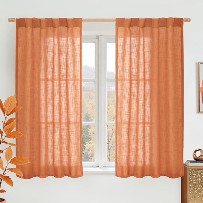 Linen Curtains 48 Inch Length Semi Sheer Light Filtering 2 Panels | Linen by LAMIT