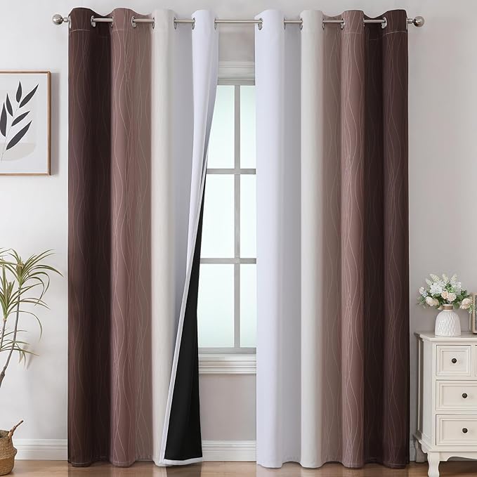 Brown and Greyish White Blackout Curtains 52Wx84L 2 Panels | Ombre Curtains by ESTELARTEXTILER