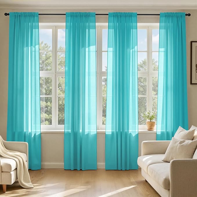 MIULEE Turquoise Sheer Curtains 96 Inches Long 4 Panels 42 x 96 Inches | Light by MIULEE