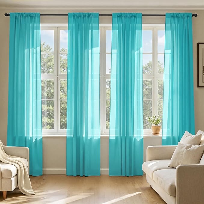 MIULEE Turquoise Sheer Curtains 84 Inches Long 4 Panels 42 x 84 Inches | Light by MIULEE