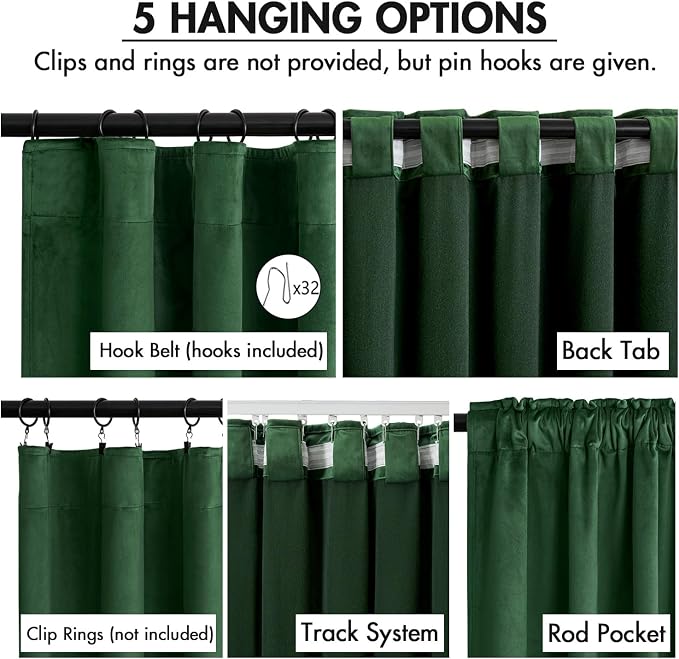 MIULEE Velvet Curtains 50W x 108L 2 Panels Hunter Green Blackout Curtains | - Image 2