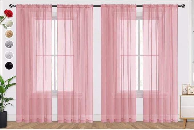 SpaceDresser Sheer Blush Curtains 4 Panels Rod Pocket Semi-Sheer Curtain 45 by SpaceDresser