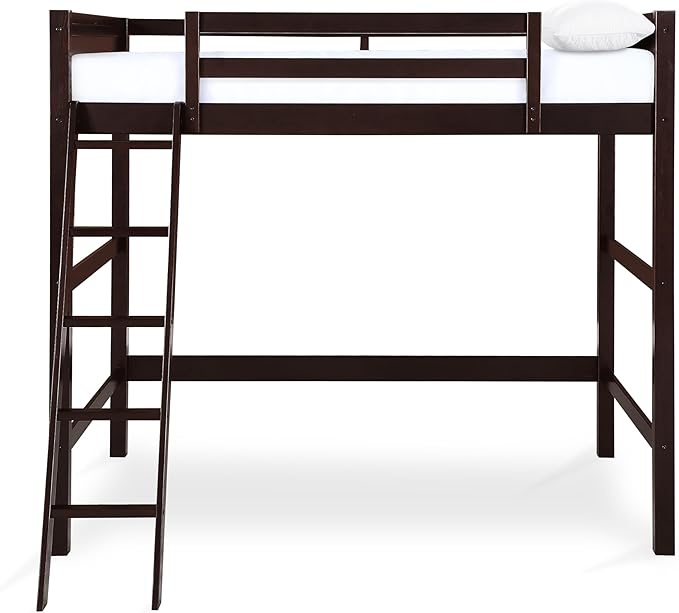 DHP Denver Full Size Loft Bed, Espresso Finish, Sturdy Wood Construction, Space-Saving Design, Kids Loft Bed