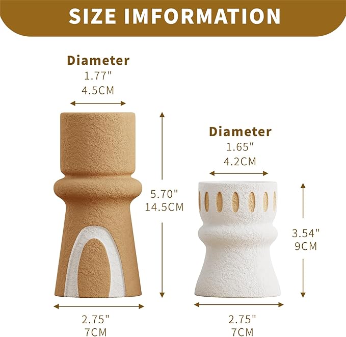 Candle Holder for Pillar Candle Set of 2, Modern Terracotta Candlestick Holders Decorative Candle Stand, Pillar Candle Holders Tall Set for Wedding, Dining Table, Home Decoration, Gift for mom Women