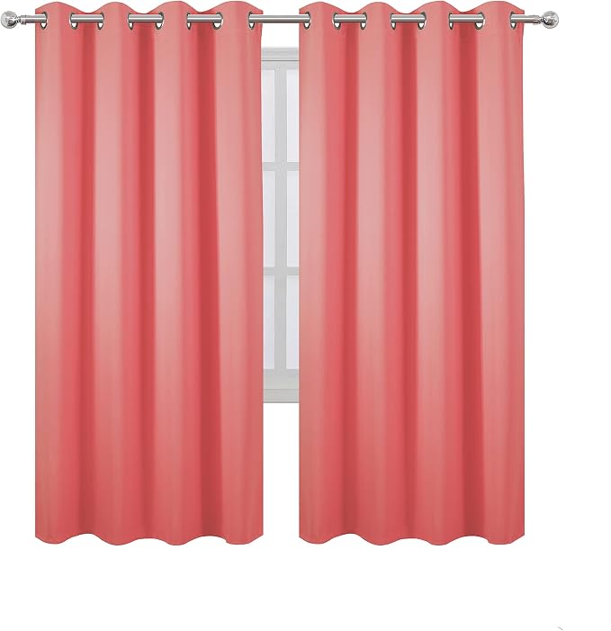Coral Thermal Blackout Curtains/52 x 72 Inch/Set of 2 Panels Room Darkening - Image 2
