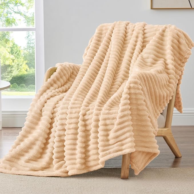 BEDELITE Ribbed Twin Blanket for Couch & Bed, Blush Sand, Warm Yet Lightweight - Image 2