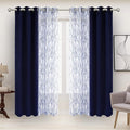 BONZER Mix and Match Curtains - 2 Pieces Branch Print Sheer Curtains and 2 Pieces Blackout Curtains for Bedroom Living Room Grommet Window Drapes, 37x84 Inch/Panel, Indigo, Set of 4 Panels