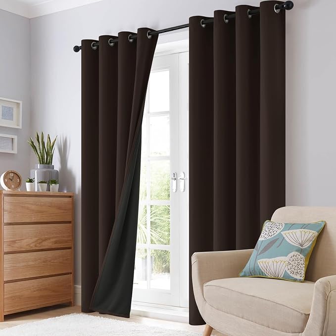 SimpleHome Chocolate Brown 100% Blackout Curtains Room Dark Living Room 84L | - Image 8